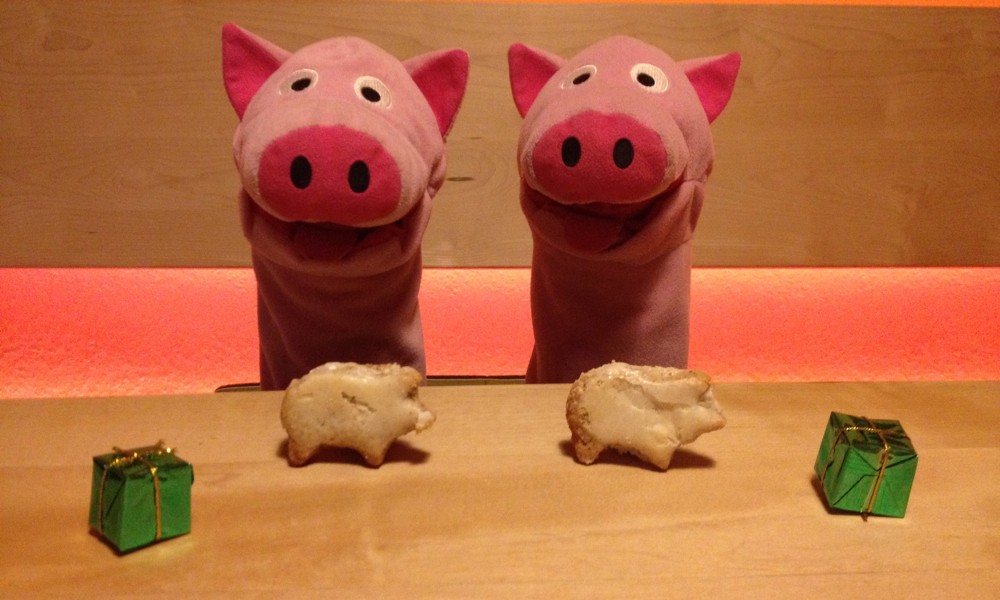 Erfreulich: die Schweine haben Schweine-Kekse bekommen!