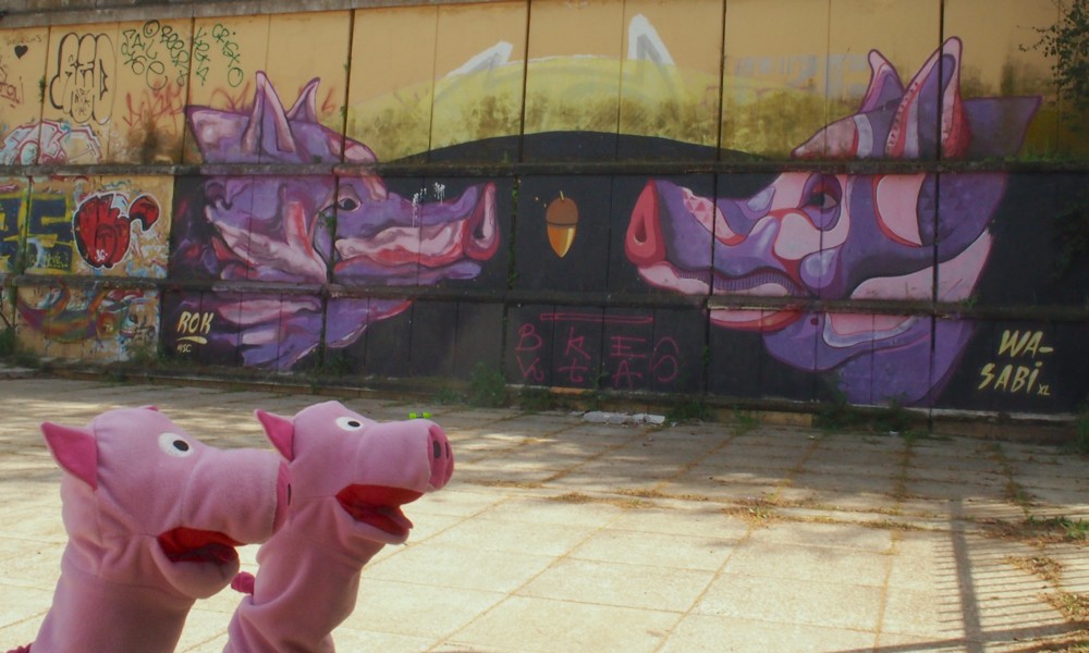 Hier ist Schwein sich wieder einig: so eine schöne Wandmalerei soll ins zukünftige Wohnzimmer!