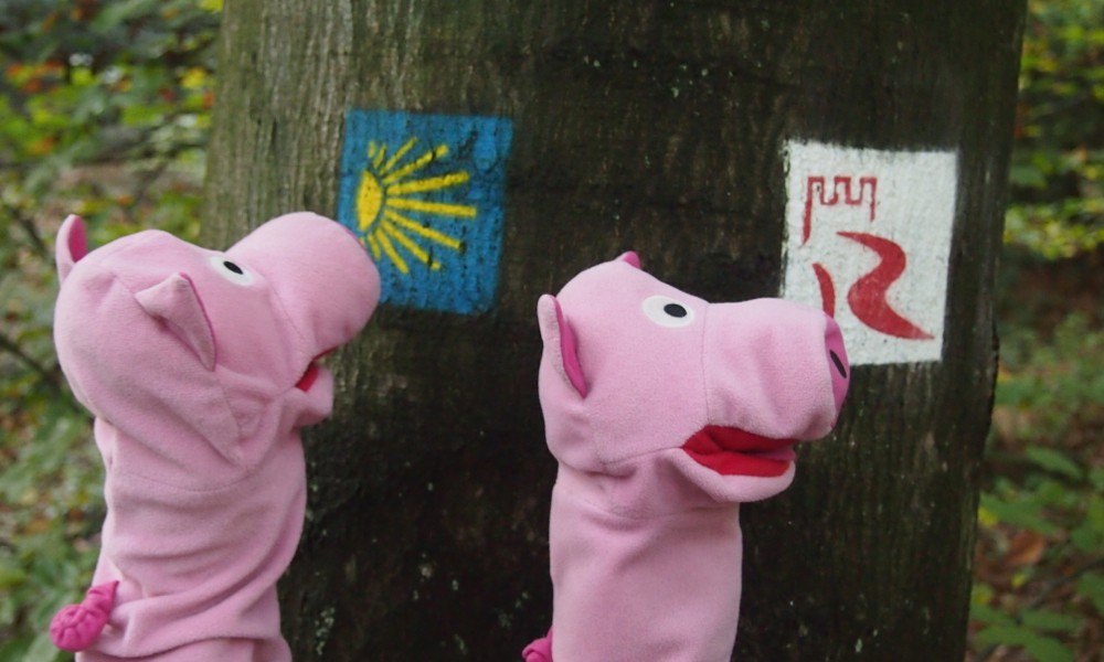 Die Schweine laufen den Schweinburgenweg (hier rot auf weiß).